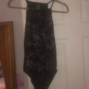 Black and grey tie dye body suit